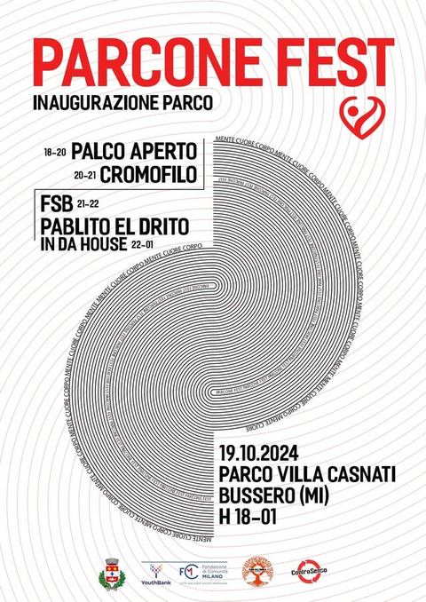 Manifesto di Parcone Fest, inaugurazione del parco, ottobre 2024